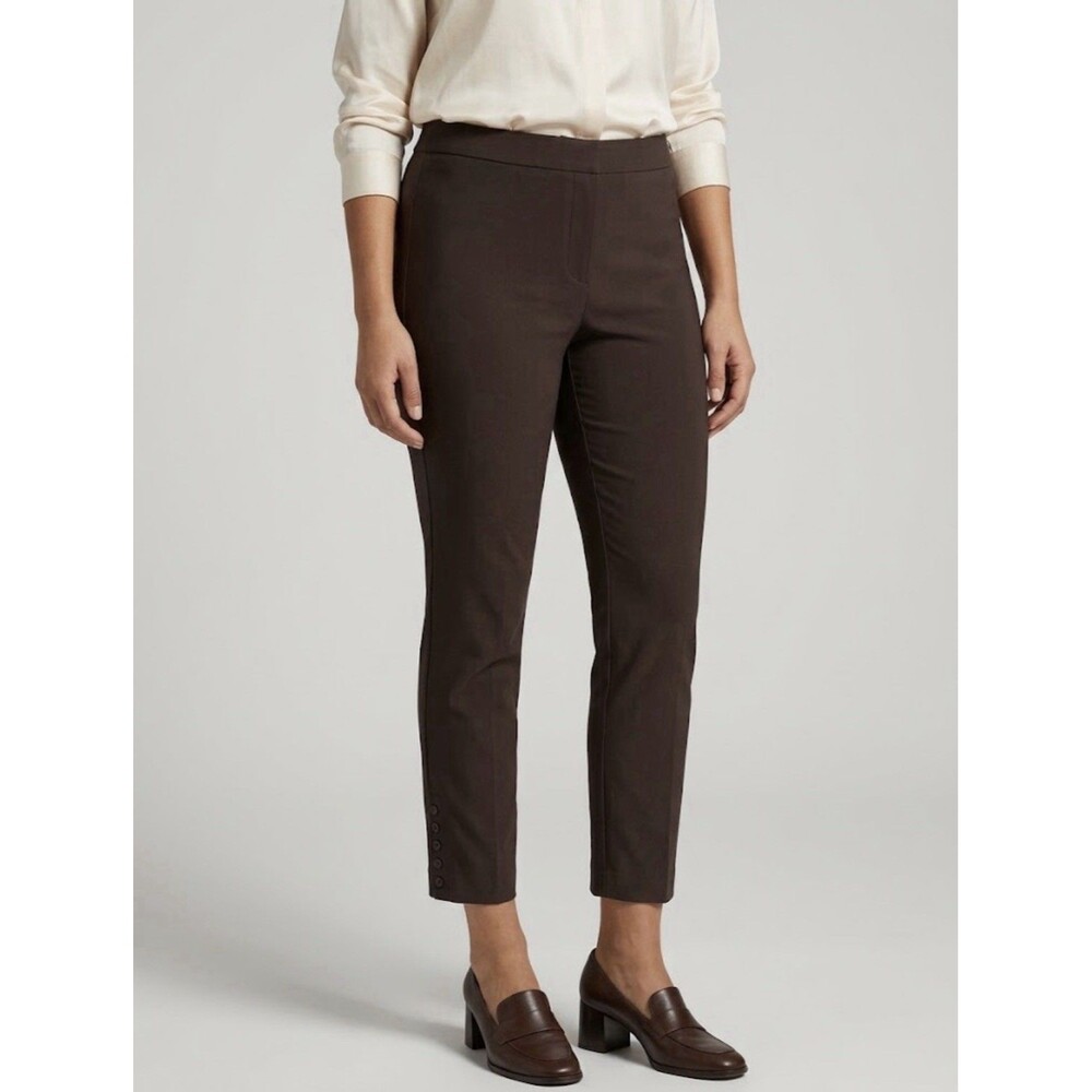 IC by Connie K Brown Taupe Cropped Slim Pants Side Hem Button Detail Women’s M